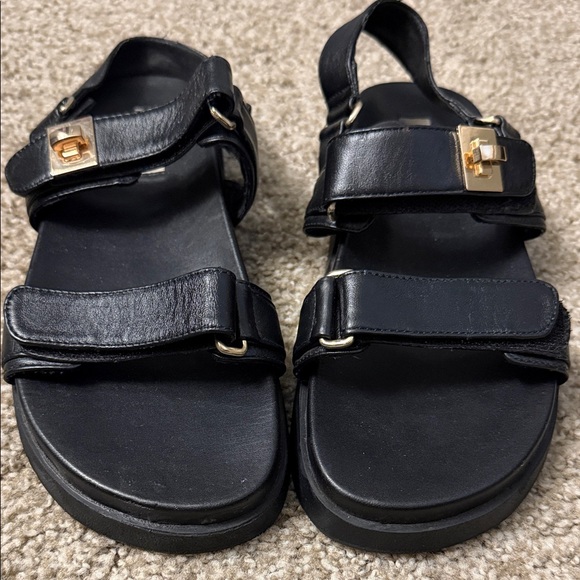 Steve Madden Black Sandals with Gold Accents - Picture 6 of 8